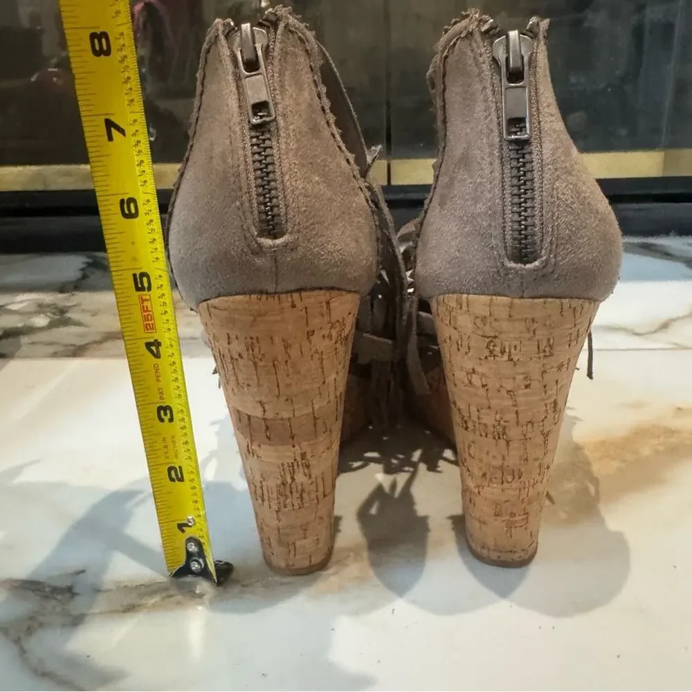 Not Rated Women's Faux Suede Fringe Cork Wedges‎ Taupe Size 9.5